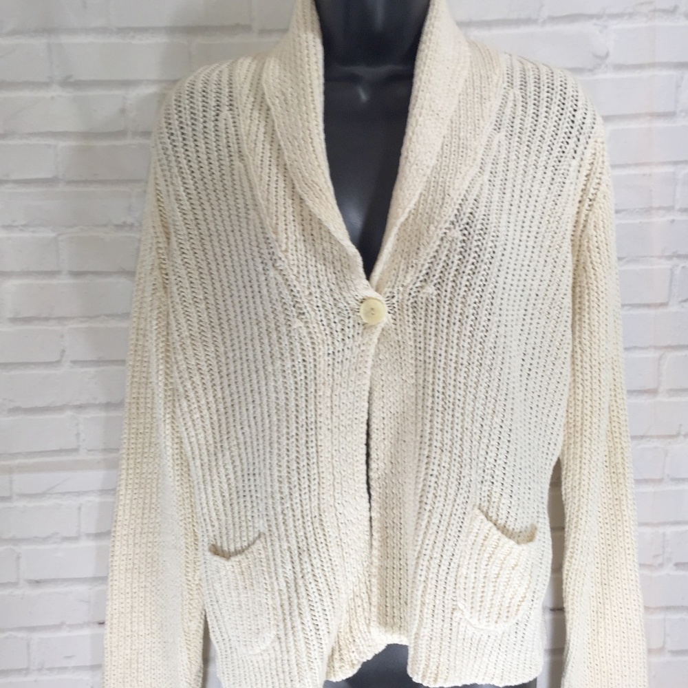 J. Jill NWT Ivory Cream Knit Cardigan Sweater transitional weight 100% cotton